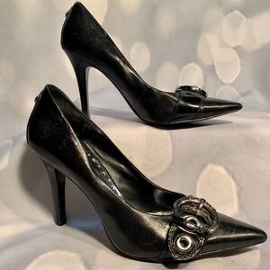 BCBGIRLS BLACK POINTED TOE WITH SILVER BUCKLE
